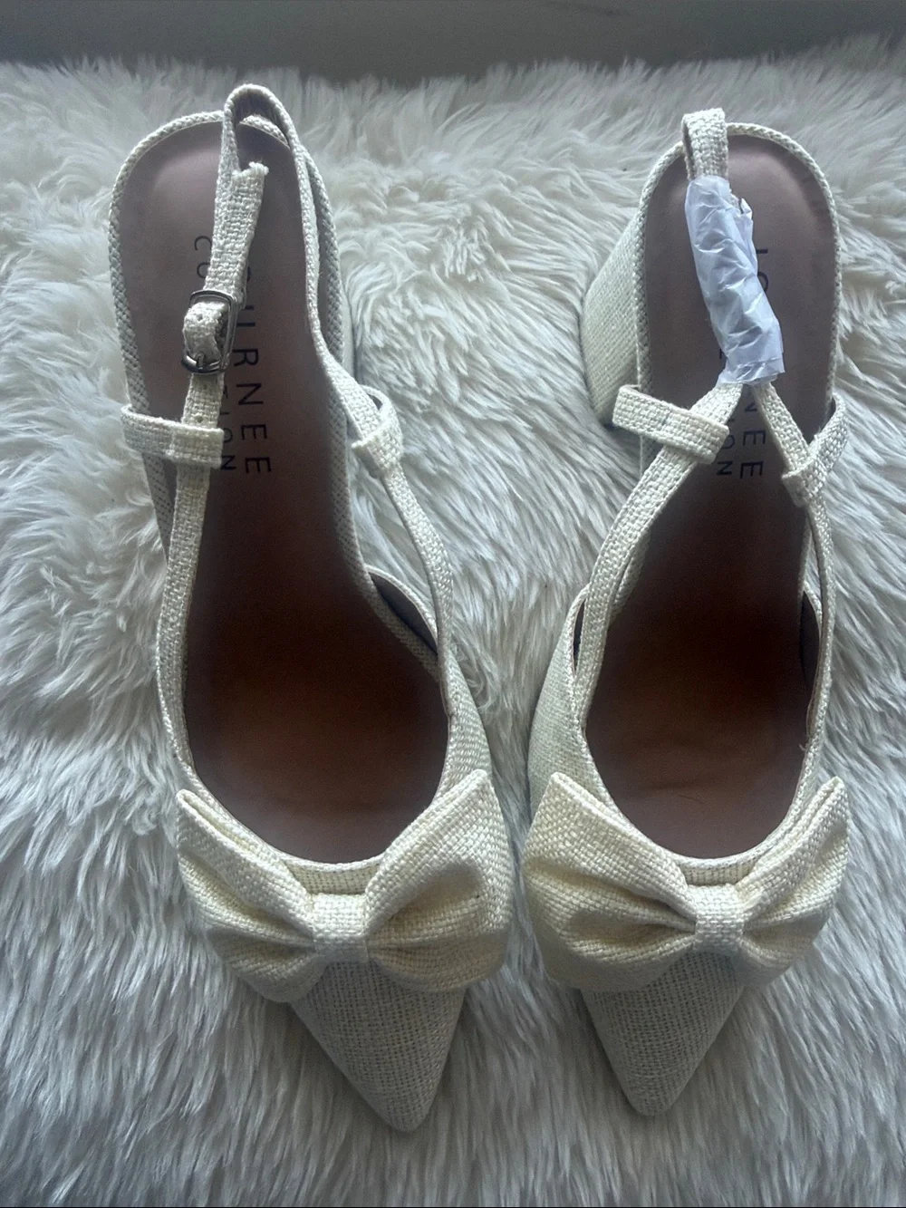 Journee Collection Cream Bow Pointed-Toe Slingback Wedges